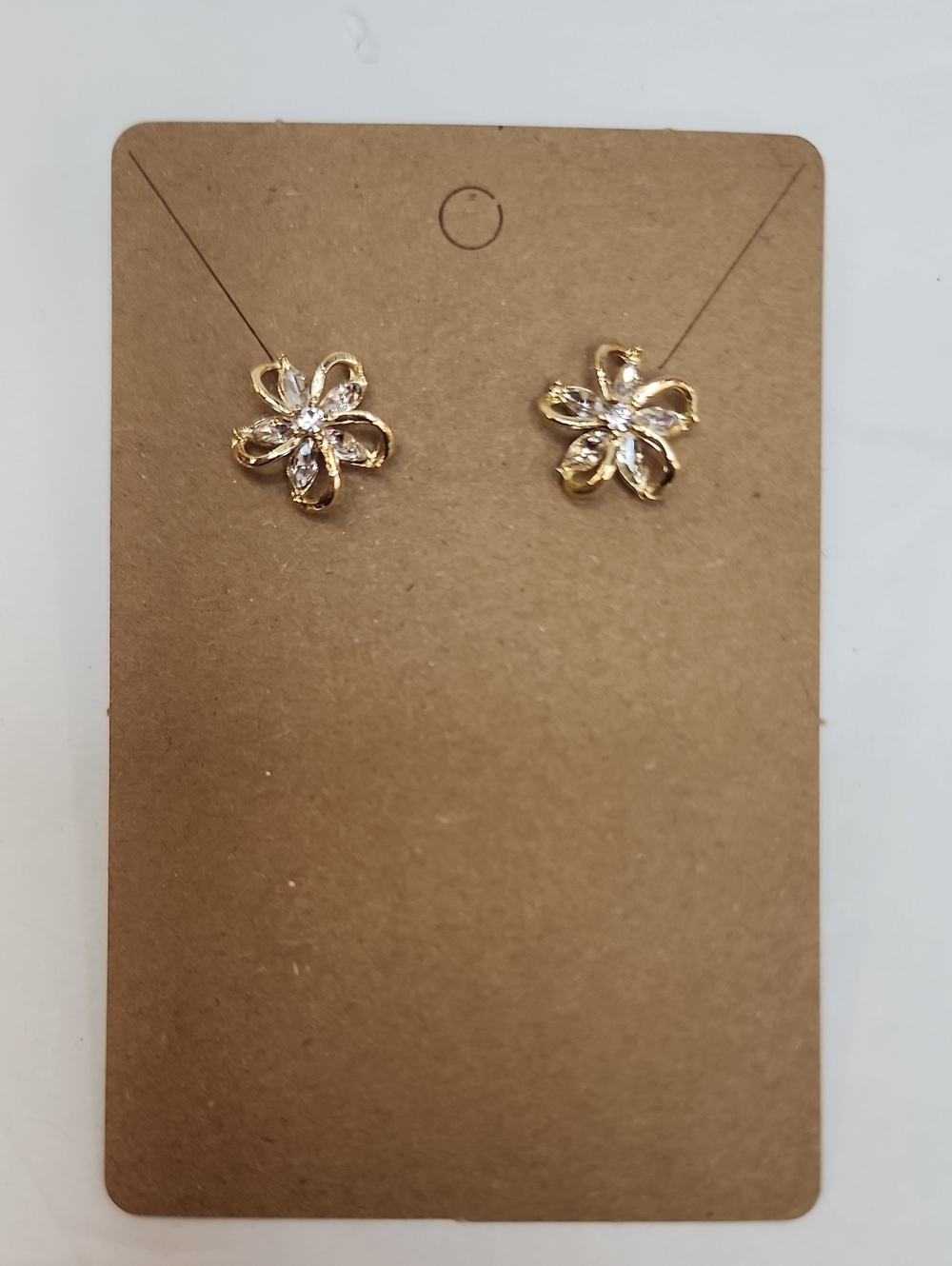 Gold Tone Floral Crystal Stud Earrings